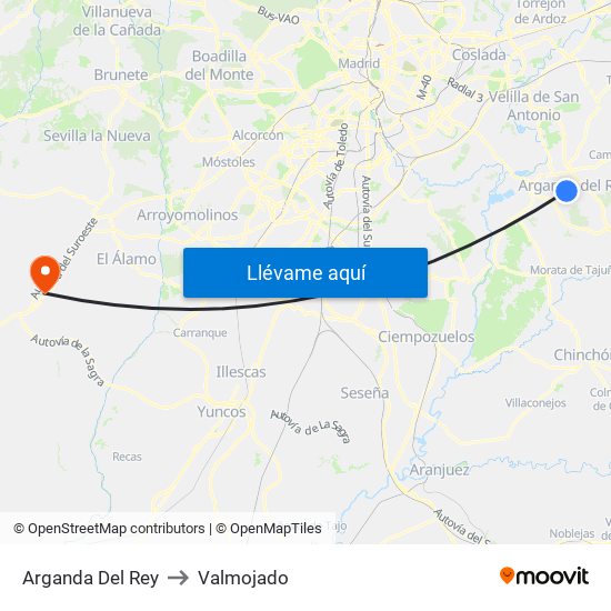 Arganda Del Rey to Valmojado map