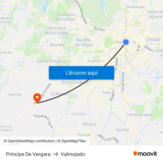 Príncipe De Vergara to Valmojado map