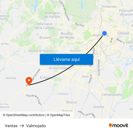Ventas to Valmojado map