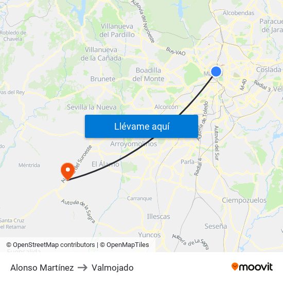 Alonso Martínez to Valmojado map