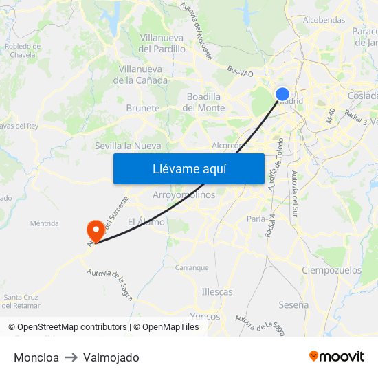 Moncloa to Valmojado map