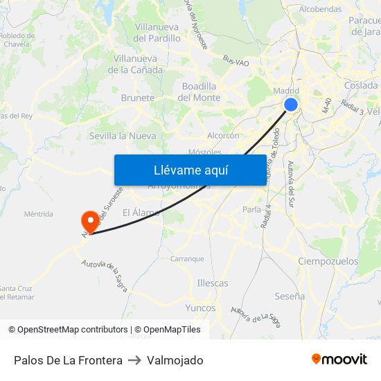 Palos De La Frontera to Valmojado map