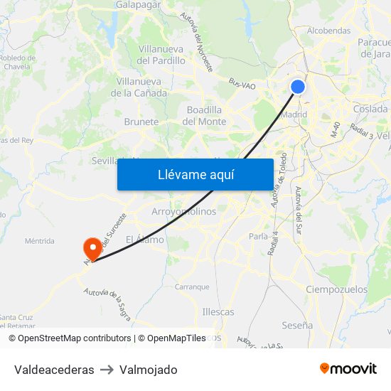 Valdeacederas to Valmojado map
