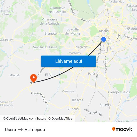 Usera to Valmojado map