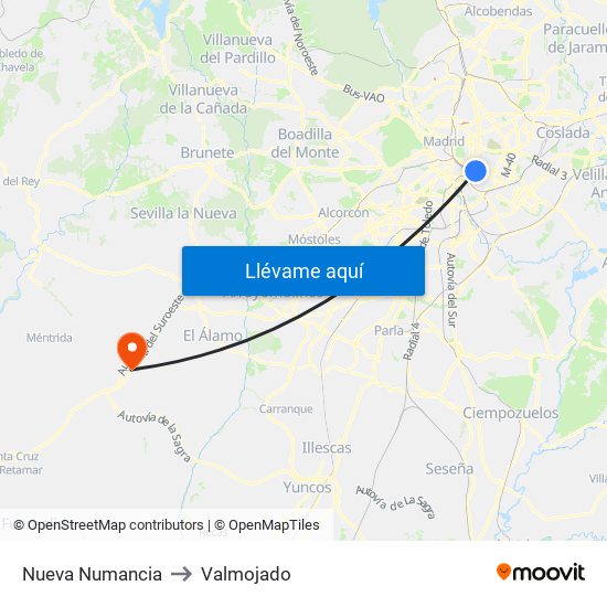 Nueva Numancia to Valmojado map