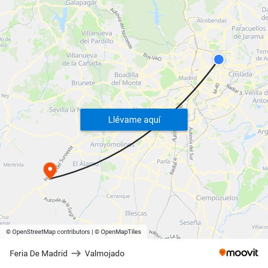 Feria De Madrid to Valmojado map
