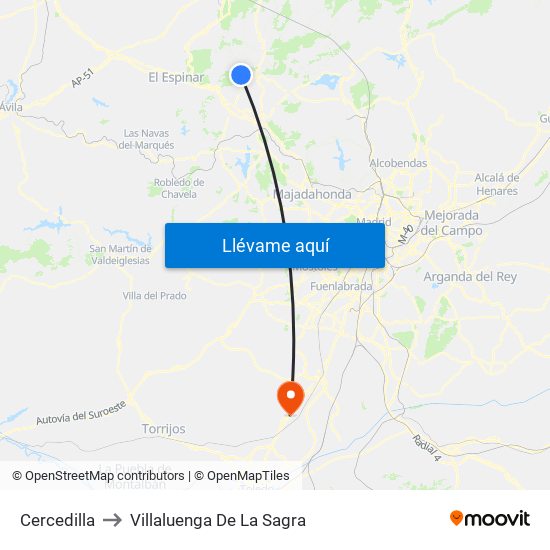 Cercedilla to Villaluenga De La Sagra map