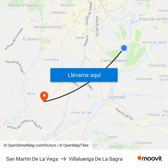 San Martín De La Vega to Villaluenga De La Sagra map