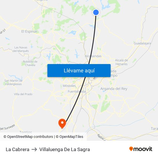 La Cabrera to Villaluenga De La Sagra map