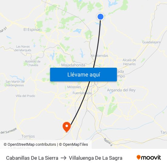 Cabanillas De La Sierra to Villaluenga De La Sagra map