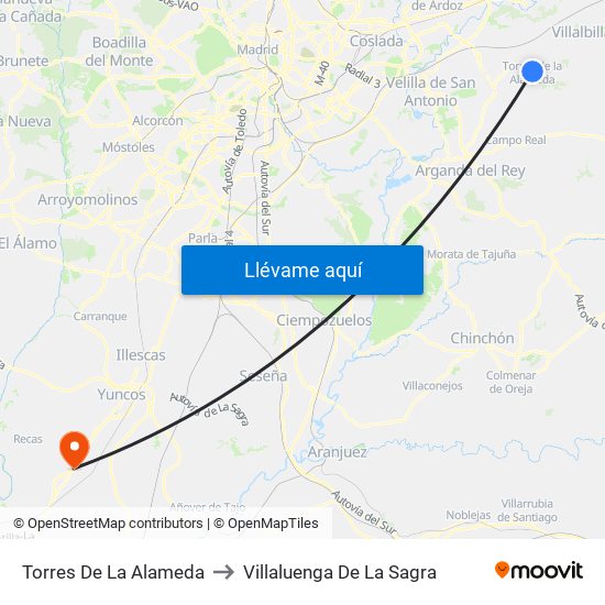 Torres De La Alameda to Villaluenga De La Sagra map