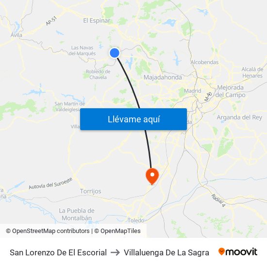 San Lorenzo De El Escorial to Villaluenga De La Sagra map