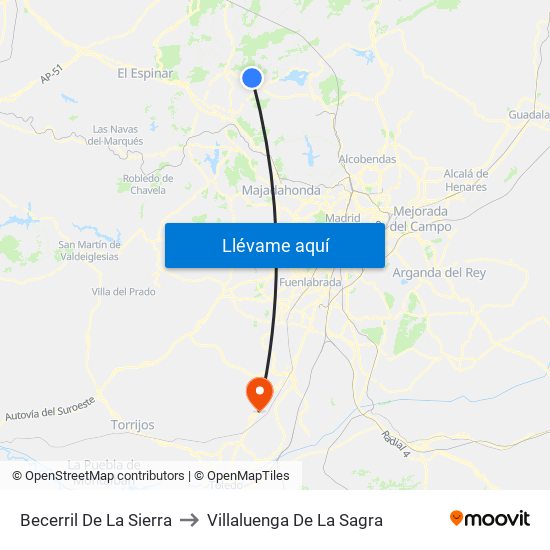 Becerril De La Sierra to Villaluenga De La Sagra map