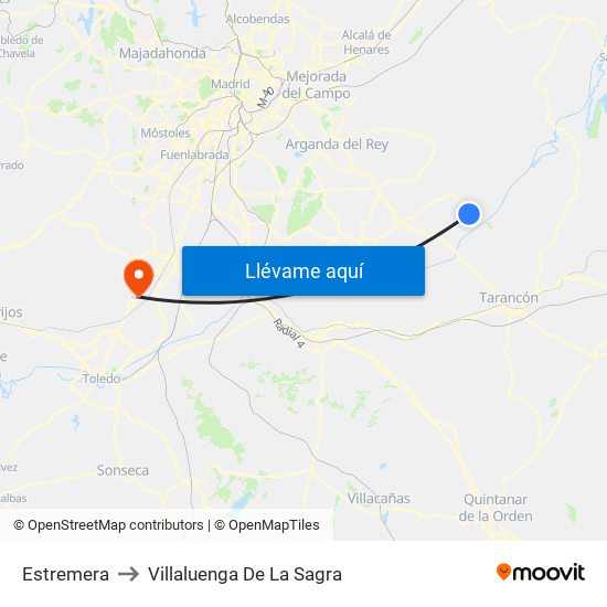 Estremera to Villaluenga De La Sagra map