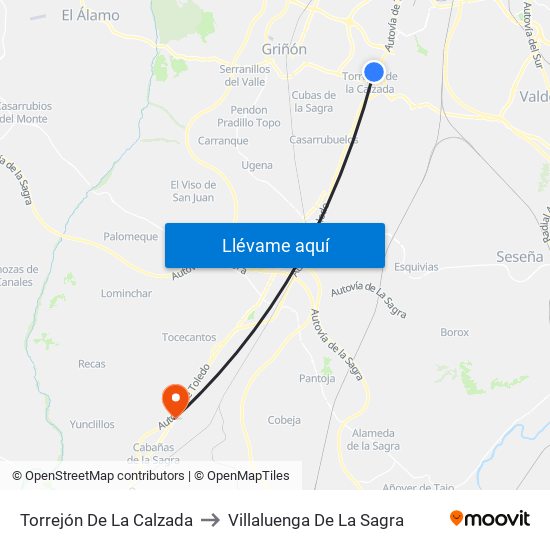 Torrejón De La Calzada to Villaluenga De La Sagra map