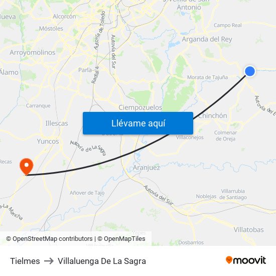 Tielmes to Villaluenga De La Sagra map