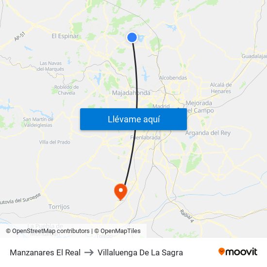 Manzanares El Real to Villaluenga De La Sagra map