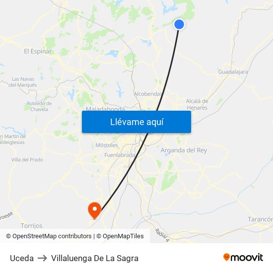 Uceda to Villaluenga De La Sagra map