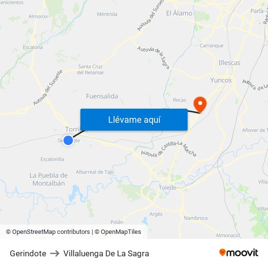 Gerindote to Villaluenga De La Sagra map