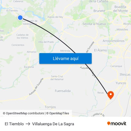 El Tiemblo to Villaluenga De La Sagra map