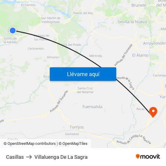 Casillas to Villaluenga De La Sagra map