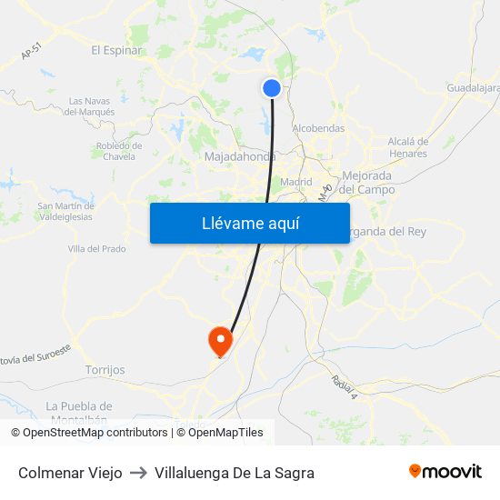 Colmenar Viejo to Villaluenga De La Sagra map