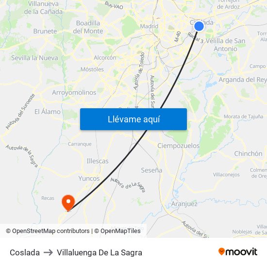 Coslada to Villaluenga De La Sagra map