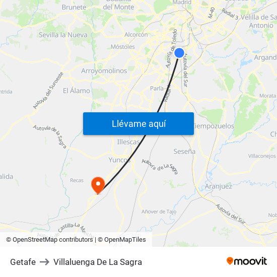 Getafe to Villaluenga De La Sagra map