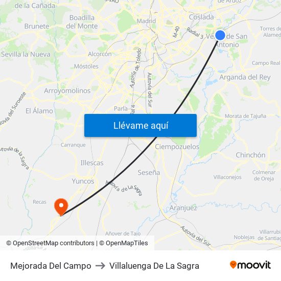 Mejorada Del Campo to Villaluenga De La Sagra map