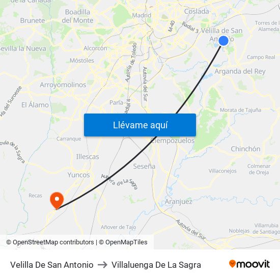 Velilla De San Antonio to Villaluenga De La Sagra map