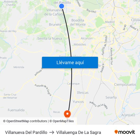 Villanueva Del Pardillo to Villaluenga De La Sagra map