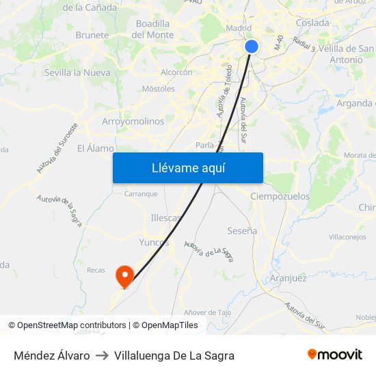 Méndez Álvaro to Villaluenga De La Sagra map