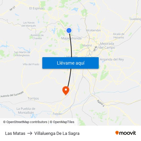 Las Matas to Villaluenga De La Sagra map