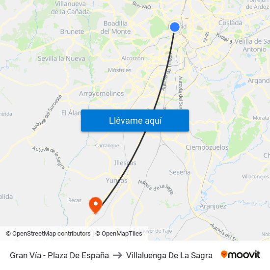 Gran Vía - Plaza De España to Villaluenga De La Sagra map