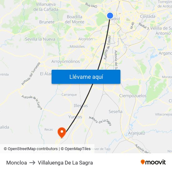 Moncloa to Villaluenga De La Sagra map