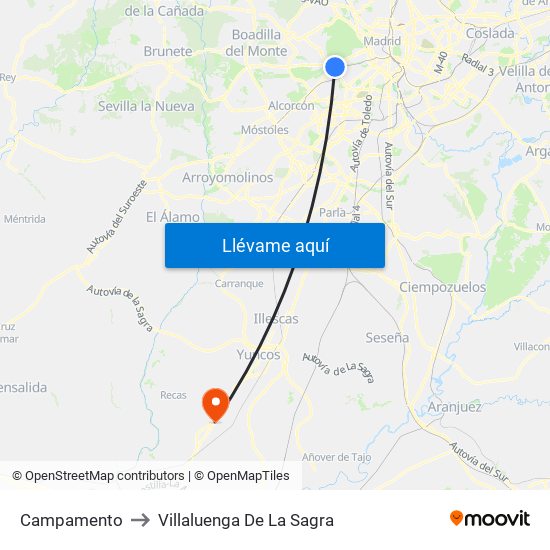 Campamento to Villaluenga De La Sagra map
