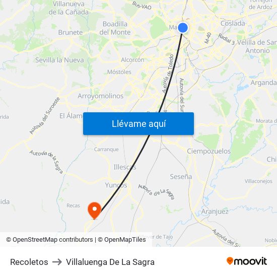 Recoletos to Villaluenga De La Sagra map