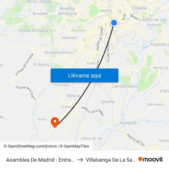 Asamblea De Madrid - Entrevías to Villaluenga De La Sagra map