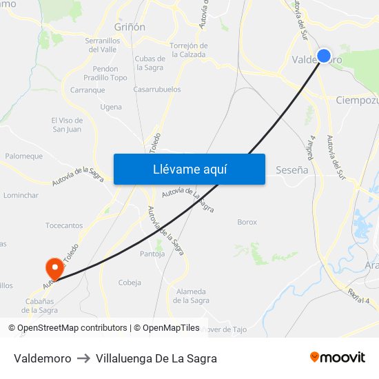 Valdemoro to Villaluenga De La Sagra map