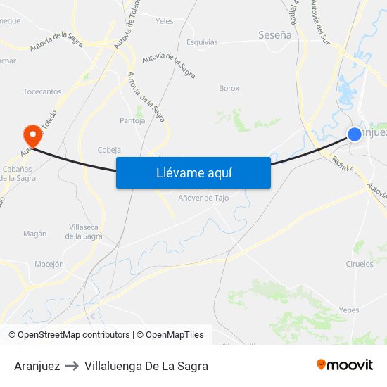 Aranjuez to Villaluenga De La Sagra map