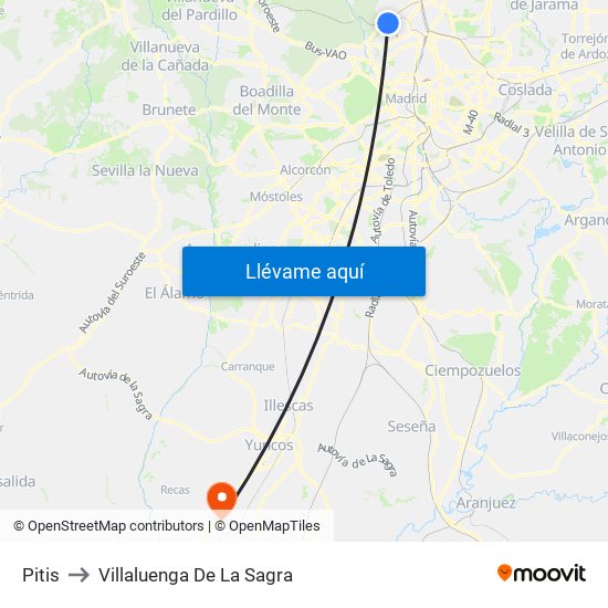 Pitis to Villaluenga De La Sagra map