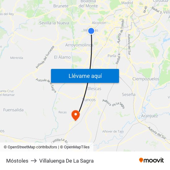 Móstoles to Villaluenga De La Sagra map