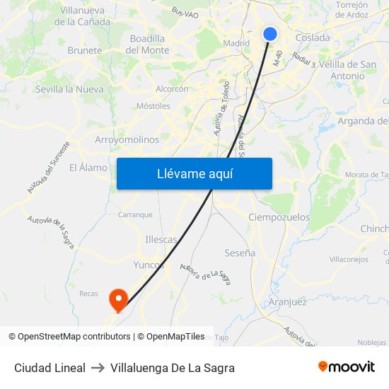 Ciudad Lineal to Villaluenga De La Sagra map