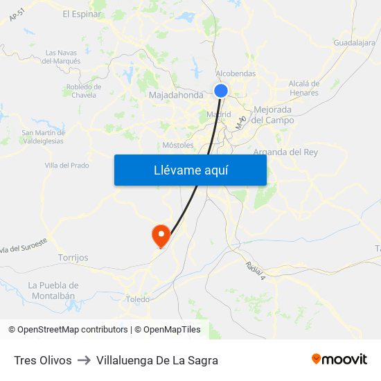 Tres Olivos to Villaluenga De La Sagra map