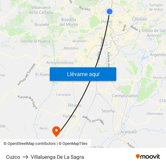 Cuzco to Villaluenga De La Sagra map