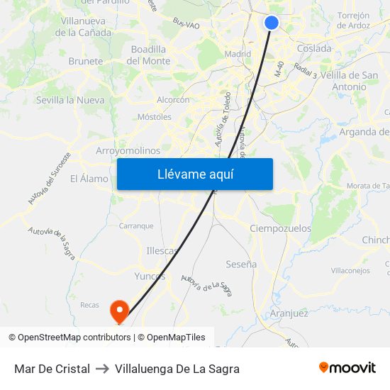 Mar De Cristal to Villaluenga De La Sagra map