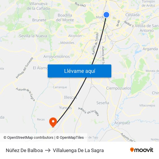 Núñez De Balboa to Villaluenga De La Sagra map