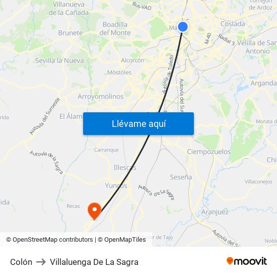 Colón to Villaluenga De La Sagra map
