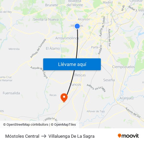 Móstoles Central to Villaluenga De La Sagra map