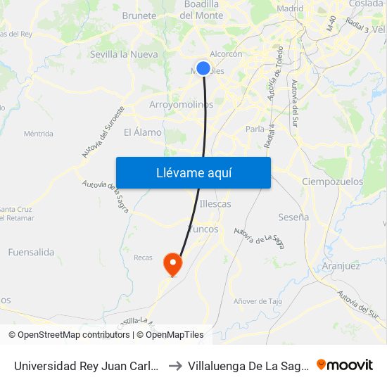 Universidad Rey Juan Carlos to Villaluenga De La Sagra map